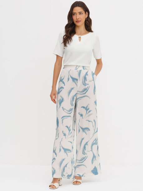Calça em Alfaiataria Pantalona em Viscose Estampada Magda