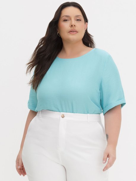Blusa em Viscose Plus Size Azul Turquesa Kamila