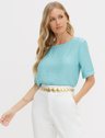 Blusa em Viscose com Decote Redondo Azul Turquesa Kamila