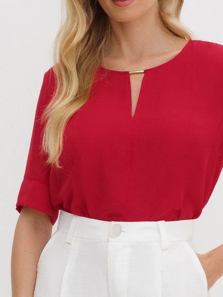 Blusa Manga Curta em Crepe Vermelho Nadina