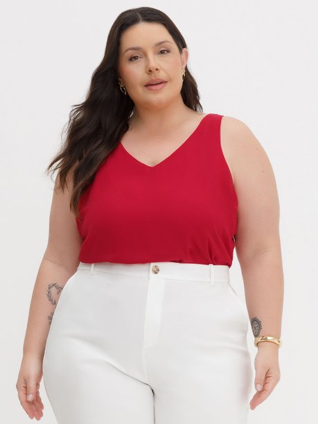 Regata Feminina Decote V Plus Size Vermelho Luma