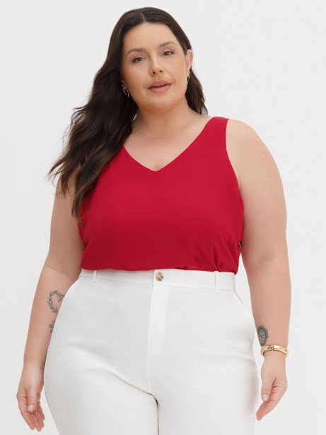 Regata Feminina Decote V Plus Size Vermelho Luma