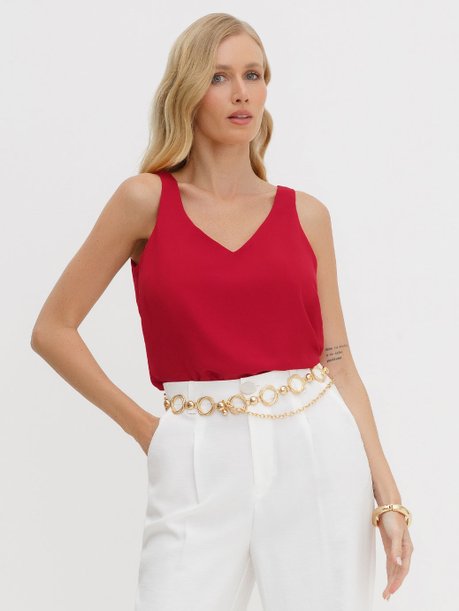 Regata Feminina Decote V Vermelho Luma