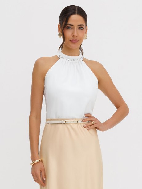 Blusa Cava Americana em Crepe Off White Maristela