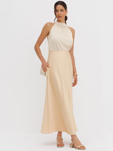 Saia de Alfaiataria Longa Bege Meire