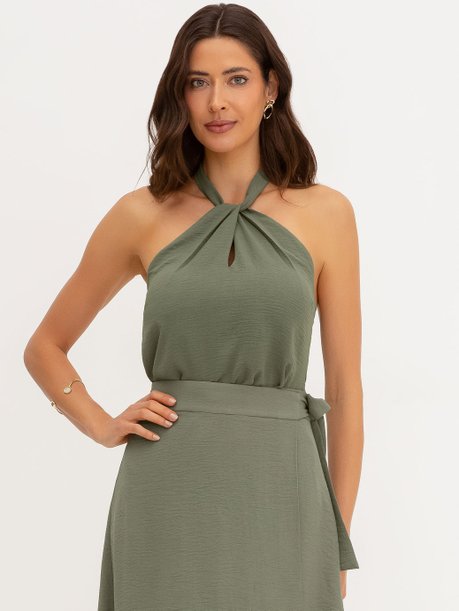 Blusa Frente Única em Crepe Verde Oliva Petra