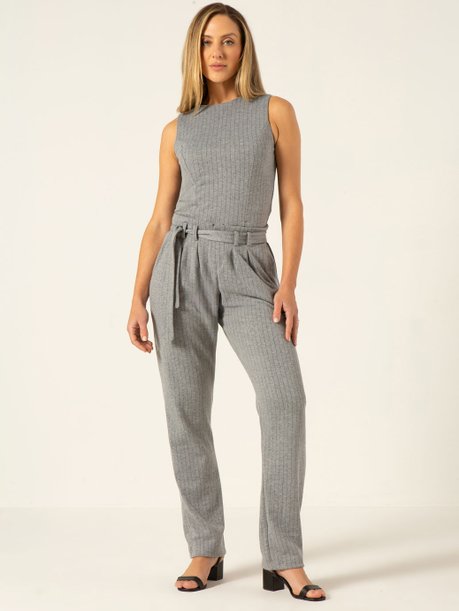 Calça Reta Regular em Malha Mescla Flay