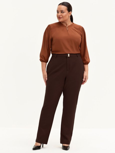 Calça Reta Regular Plus Size Marrom Ferrugem Itamara