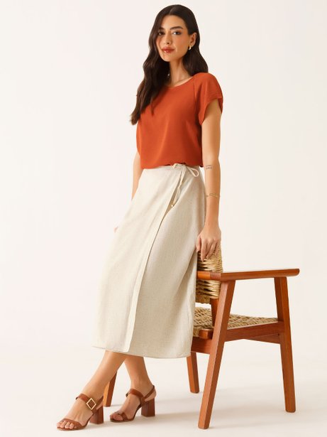 Saia Pareô Longuete em Linho Crú Roseline