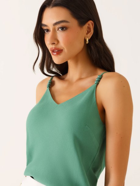 Blusa com Alças e Decote em V em Viscose Verde Luciê