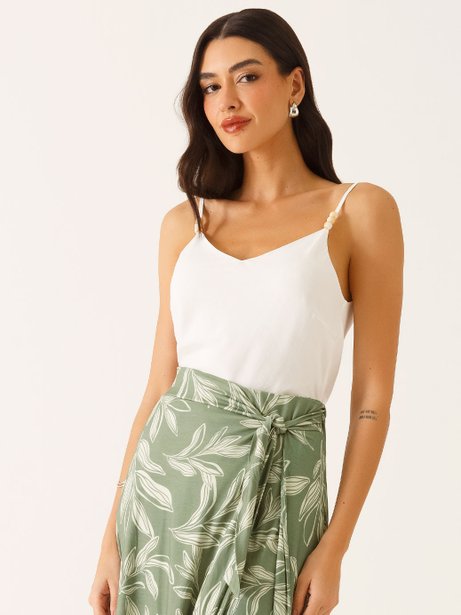 Blusa com Alça Decote V em Viscose Off White Rubiane