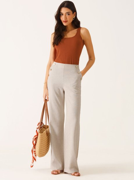 Calça Pantalona de Linho com Botões de Resina Melissa