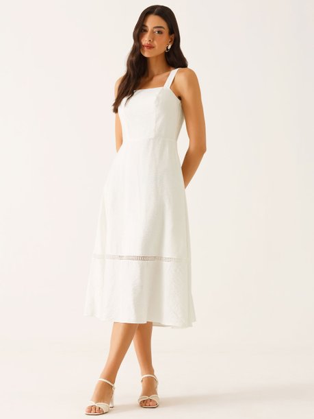 Vestido com Alça Midi em Viscose Off White Samanta