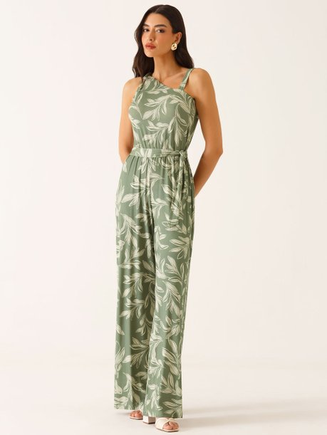 Macacão Ombro Só em Malha Estampado Verde Oliva Rosalete