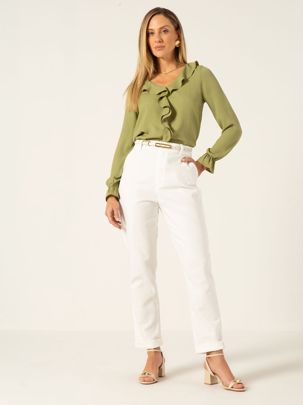 blusa manga longa com babados verde licia 1 2