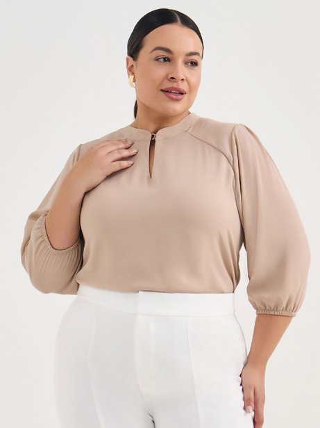 Blusa Manga 7/8 Plus Size em Crepe Fendi Andressa