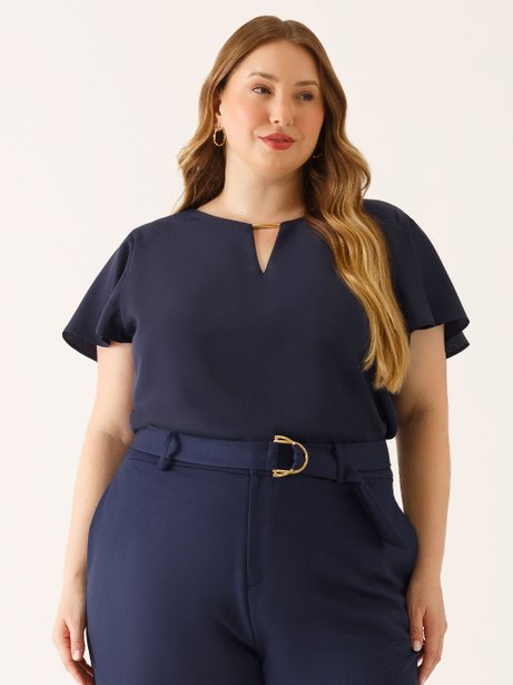 Blusa Feminina Manga Godê Plus Size Marinho Dalina