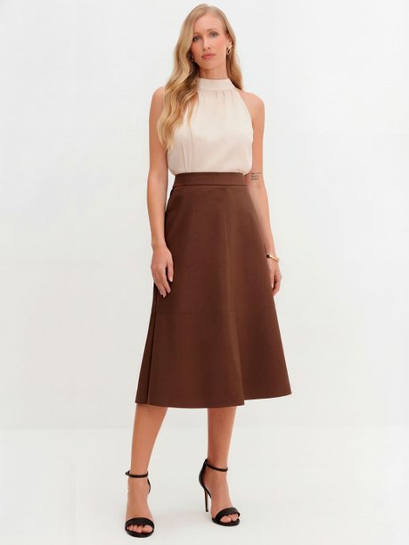 Saia Midi de PU Marrom Janine