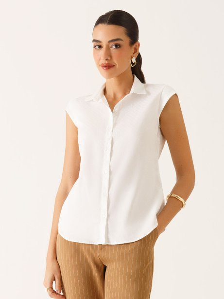 Camisa Manga Copinho em Algodão Off White Thayse