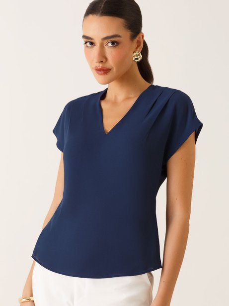Blusa Ombros Deslocados em Crepe Marinho Mônica