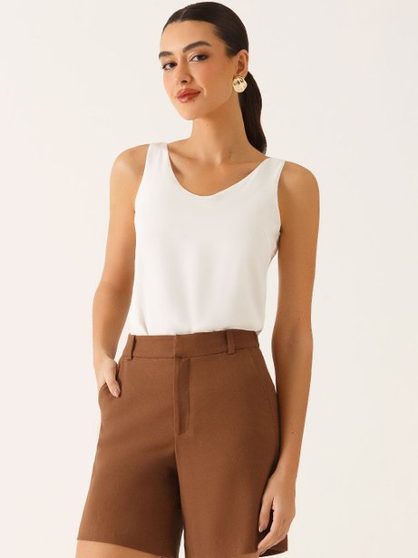 Regata Feminina Off White com Decote V Lucia