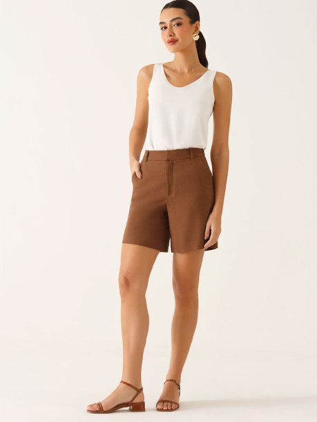 Bermuda Alfaiataria em Linho Marrom Taisa