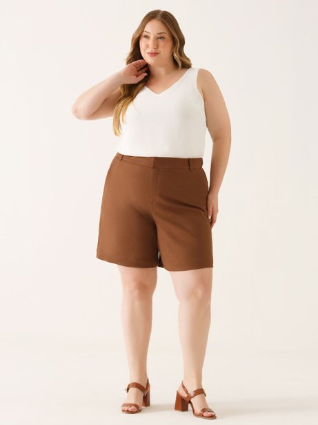 Bermuda Alfaiataria em Linho Marrom Nilza