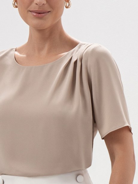 Blusa Manga Curta em Crepe Nude Marta