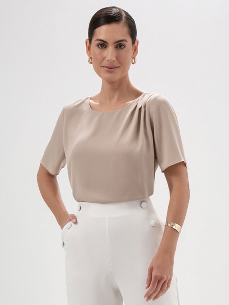 Blusa Manga Curta em Crepe Nude Marta