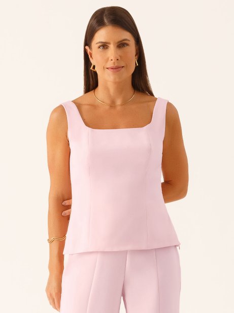 Blusa Alfaiataria com Alças Decote Reto Rosa Claro Bielly