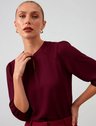 Blusa Manga 7/8 em Crepe Vermelho Bordô Cirlane