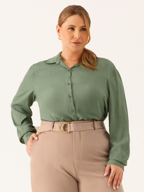 Camisa Manga Longa Regular Plus Size Verde Veranice