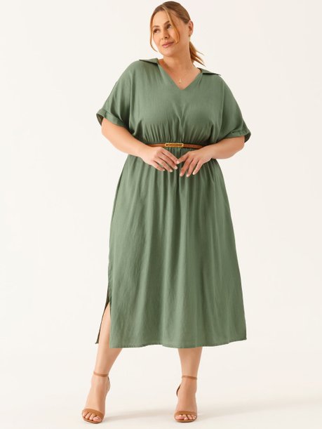 Vestido Decote V Longuete Plus Size Verde Vanderleia