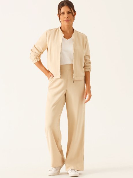 Calça Alfaiataria Wide Leg em Viscose Aveia Vitoriana