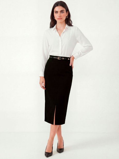 Saia Longuete de Alfaiataria Preta Rubia