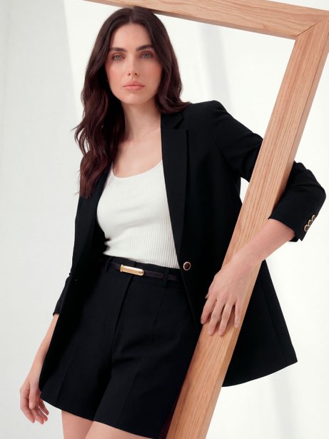 Blazer de Alfaiataria Alongado Preto Liana