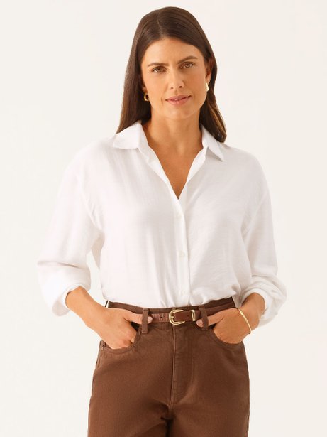 Camisa Manga Longa Boxi em Viscose Off White Taila