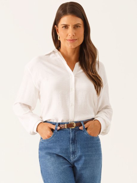 Camisa Manga Longa Boxi em Viscose Off White Taila