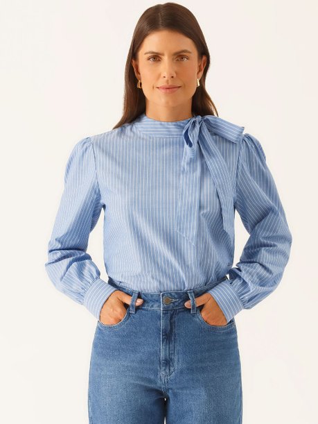 Blusa Manga Longa Oversized em Algodão Azul Claro Vandy