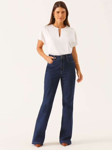 Calça Jeans Flare Alfaiatada Azul Escuro Vionelle