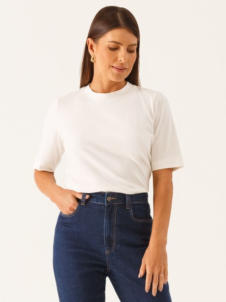 Blusa Manga Curta em Algodão Off White Driely