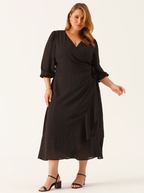 Vestido Manga 7/8 Midi em Crepe Preto Coralie