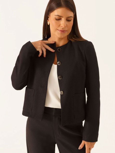 Casaqueto Alfaiataria Manga Longa Preto Analice