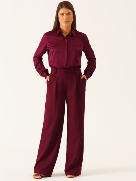 Calça Wide Leg Alfaiataria Vinho Janiele