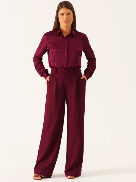 Calça Wide Leg Alfaiataria Vinho Janiele