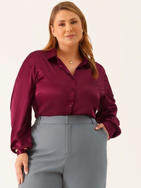 Camisa Manga Longa Super Comfy em Cetim Vinho Benedita