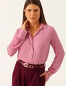 Camisa com Mangas Longa Regular em Crepe Rosa Ines