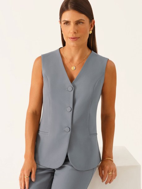 Colete Alfaiataria Alongado Cinza Ema