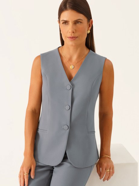 Colete Alfaiataria Alongado Cinza Ema