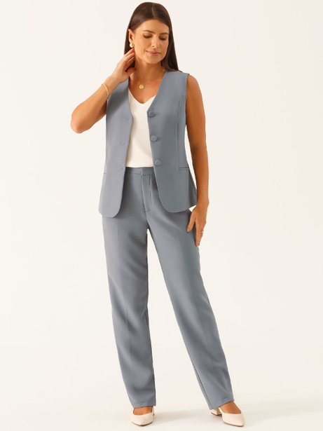 Calça Alfaiataria Reta Regular Cinza Belymara